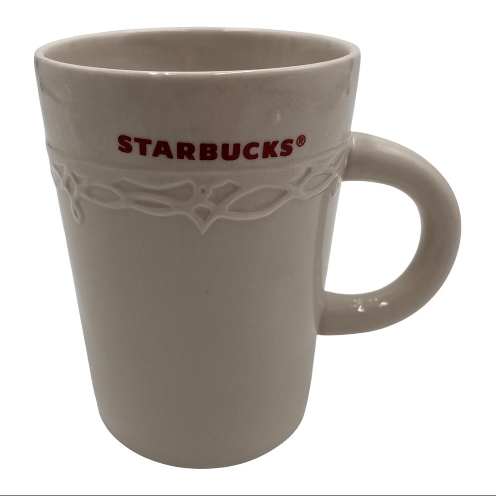 Starbucks Embossed Scroll Pattern with Starbucks Logo 10oz Mug 2010 Red/White